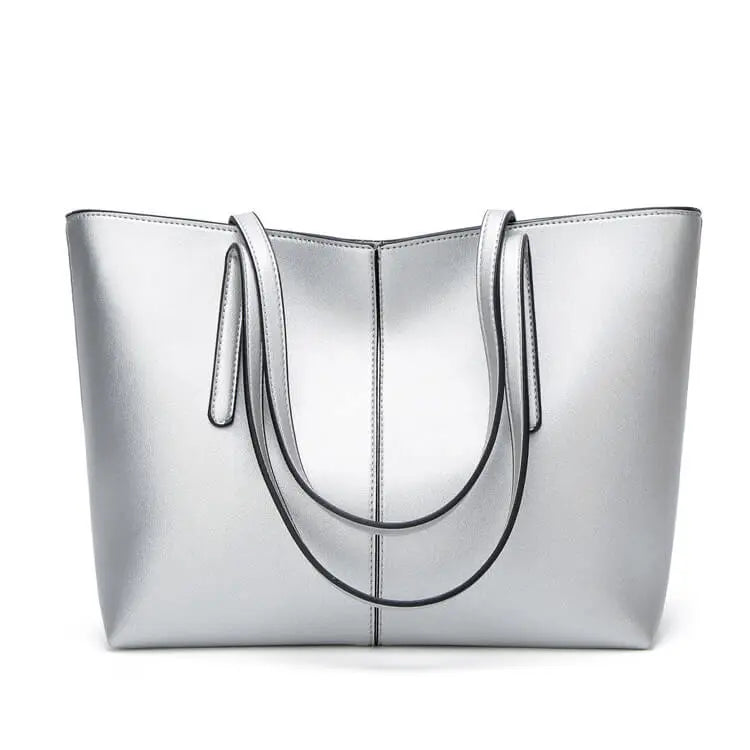 Women Solid Color Large Capacity PU Handle Bag