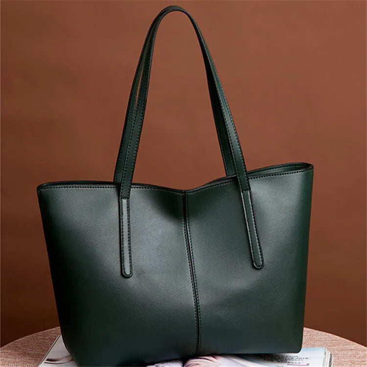Women Solid Color Large Capacity PU Handle Bag