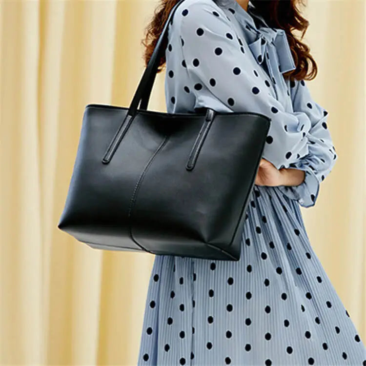 Women Solid Color Large Capacity PU Handle Bag