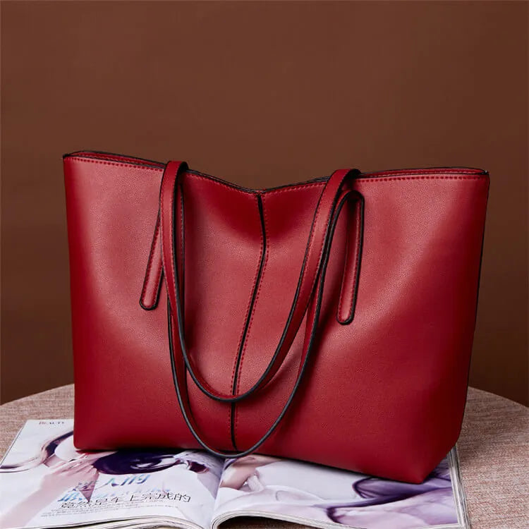 Women Solid Color Large Capacity PU Handle Bag