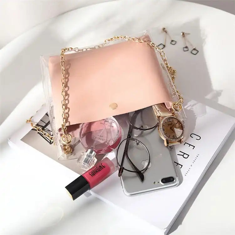 Women Fashion Transparent Clear PVC Metal Chain Shoulder Bag