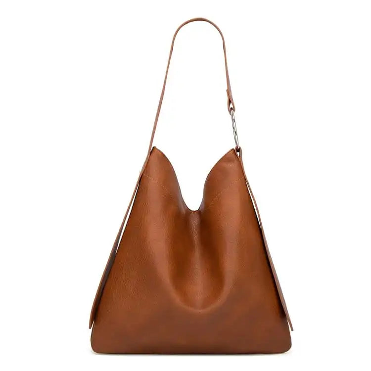 Women Simple Solid Color Large Capacity Soft Tote Bag