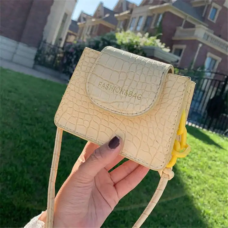 Women Fashion Crocodile Pattern Letter Printed Square Mini Bag