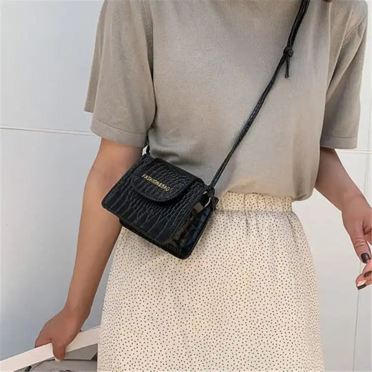 Women Fashion Crocodile Pattern Letter Printed Square Mini Bag