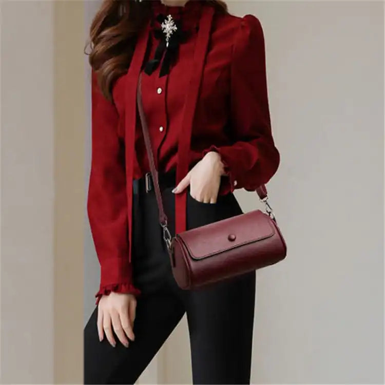 Women Fashion Solid Color Cylinder Shape Pillow Bag