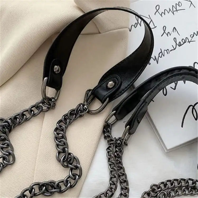 Women Solid Color Stitching Soft Chain Shoulder Bag