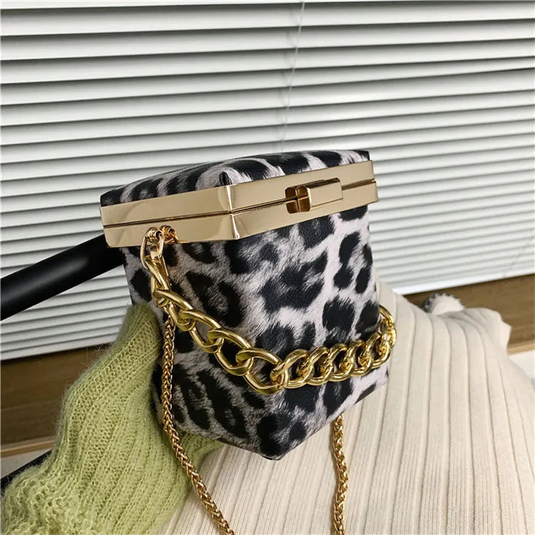 Women Fashion Cow Pattern Mini Chain Square Crossbody Bag