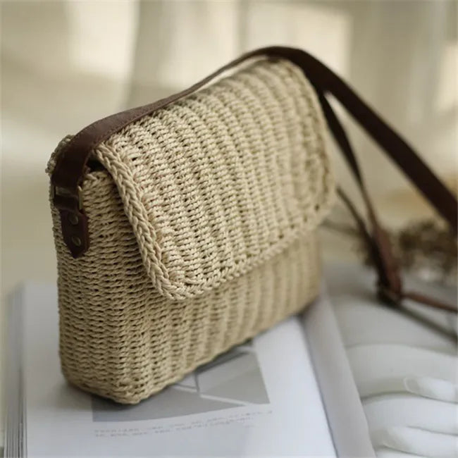 Women Retro Mini Woven Sandy Beach Crossbody Bag