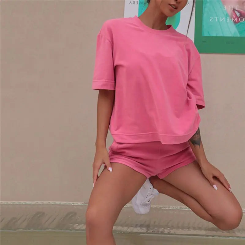 Women Casual Solid Color Sweatshirt And Shorts Two Pieces Set