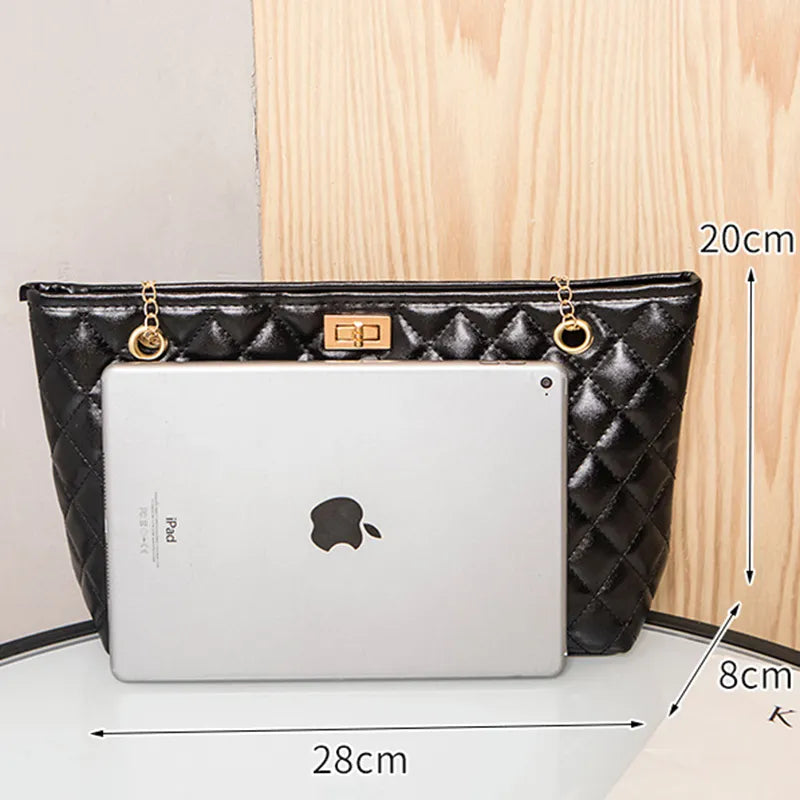 Women Fashion Metal Chain Rhombus Embroidery Thread Shoulder Bag