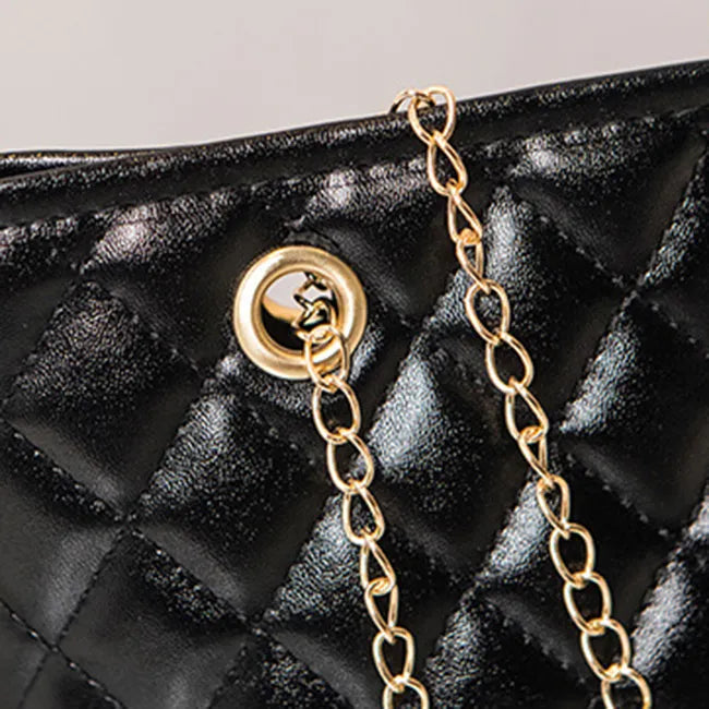 Women Fashion Metal Chain Rhombus Embroidery Thread Shoulder Bag