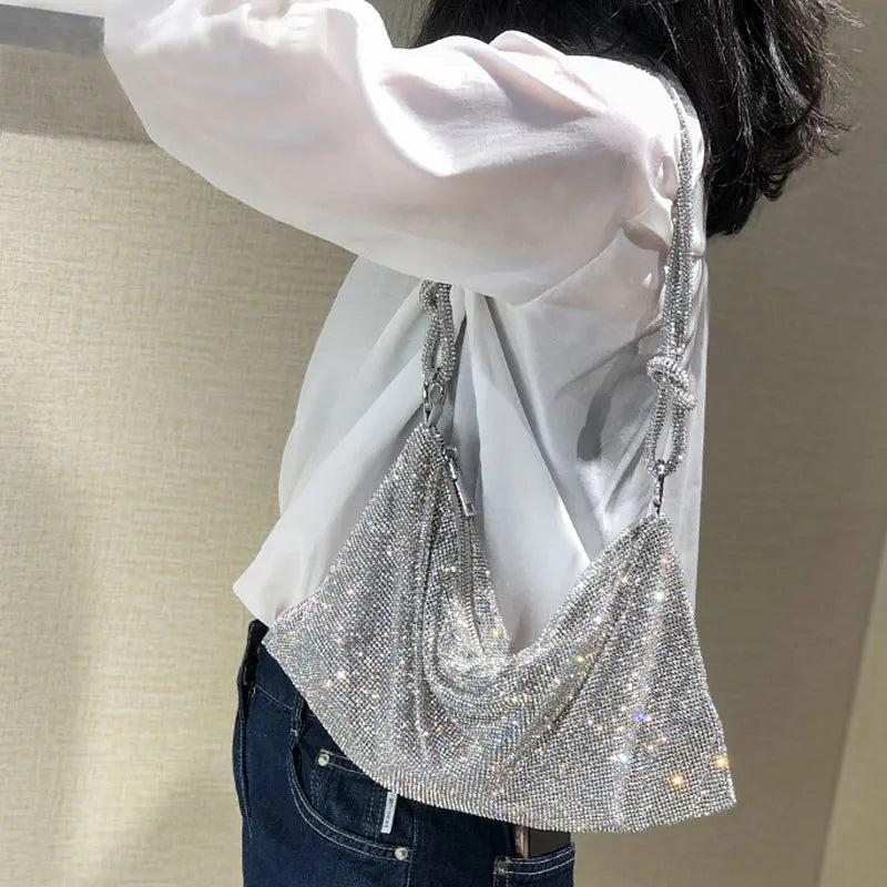 Women Shiny Rhinestones Crystal Decoration Dinner Party Wedding Handle Bag