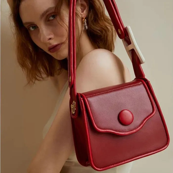 Women Fashion Solid Color Red Shoulder Bag