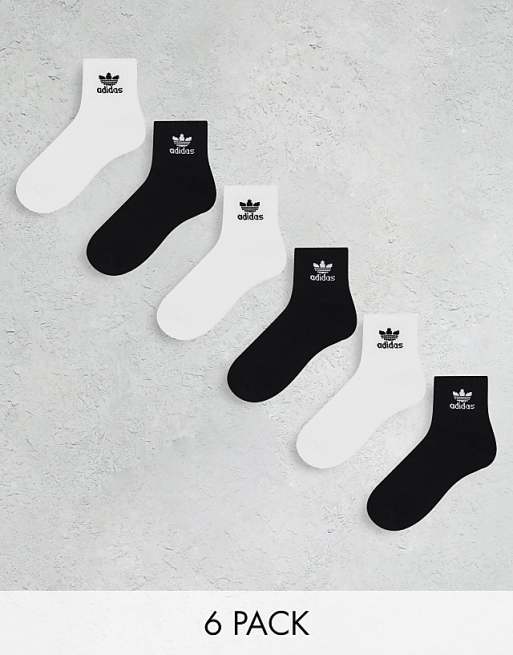 Men adidas Originals 6 pack quarter socks in black and white