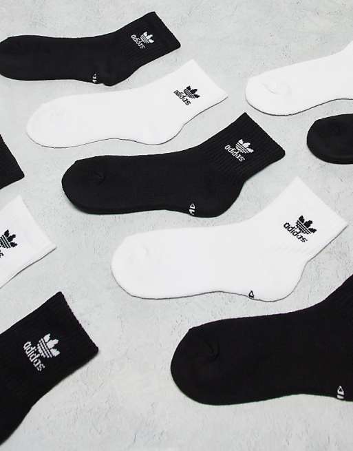 Men adidas Originals 6 pack quarter socks in black and white