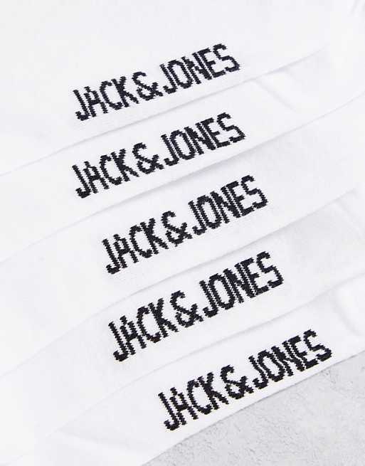Men Jack & Jones 5 pack logo sports socks in white