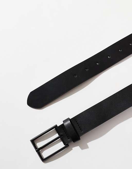 Asos Design Smart Faux Leather Belt With Matte Black Buckle In Black