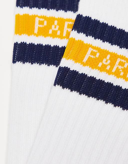 Men Parlez block socks with teal and beige detail in white