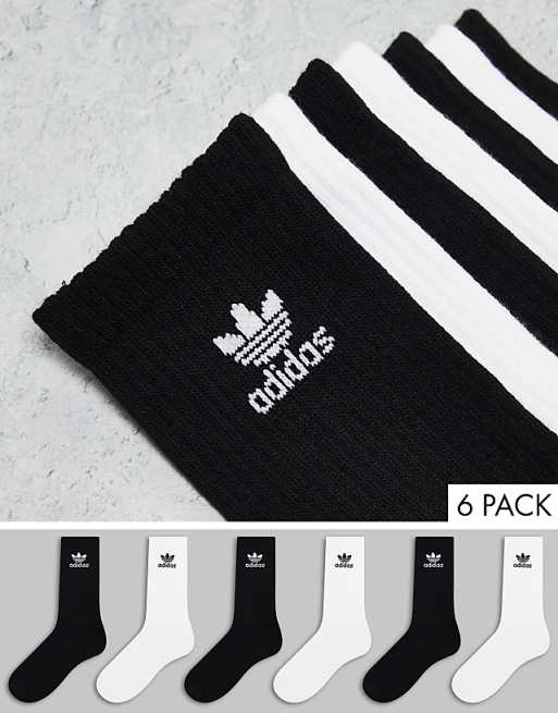 Men adidas Originals Trefoil 6 pack socks in white and black