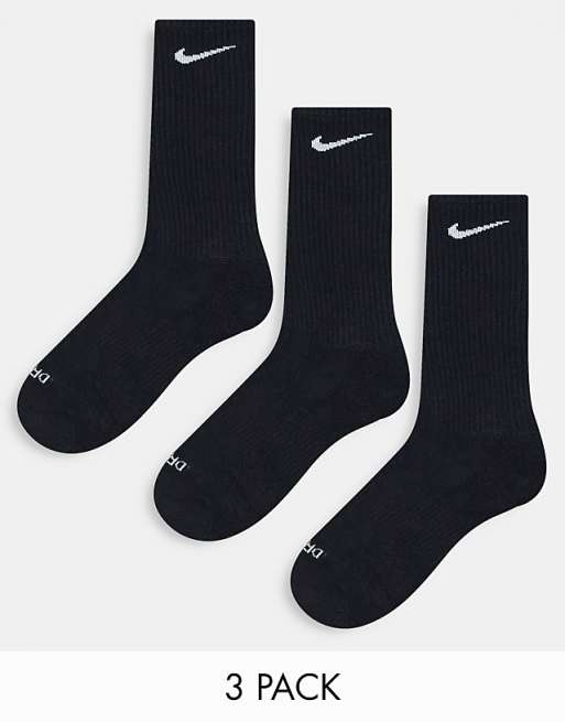 Men Nike Training Everyday Plus Cushioned 3-pack crew socks in black