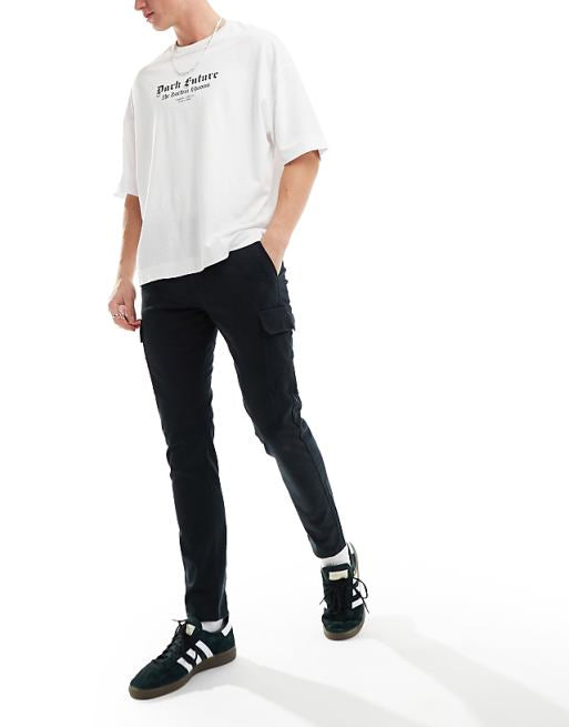 Asos Design Skinny Cargo Chino In Black