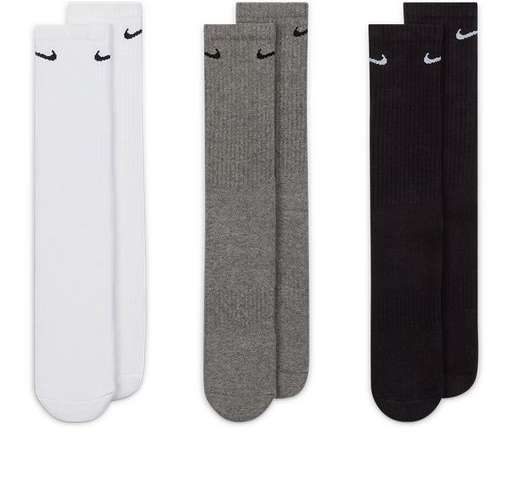 Men Nike Training Everyday Cushioned 3 pack crew sock in white, gray and black