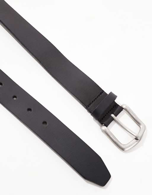 Asos Design Leather Belt With Burnished Silver Buckle In Vintage Black