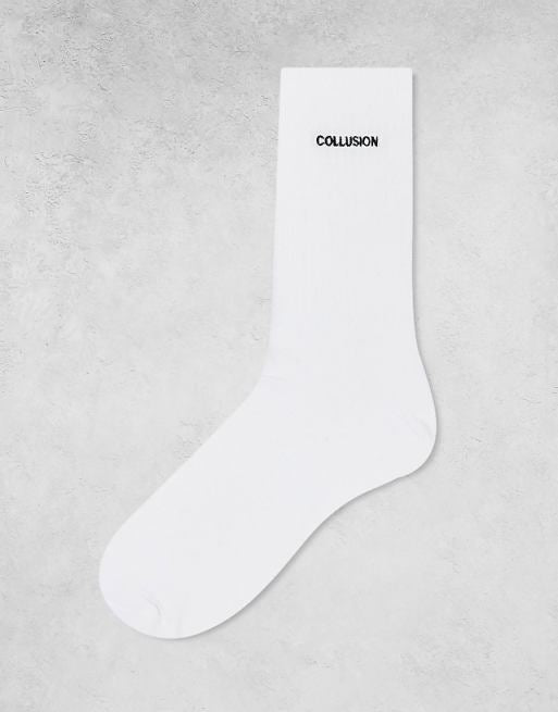 COLLUSION Men branded sock in white