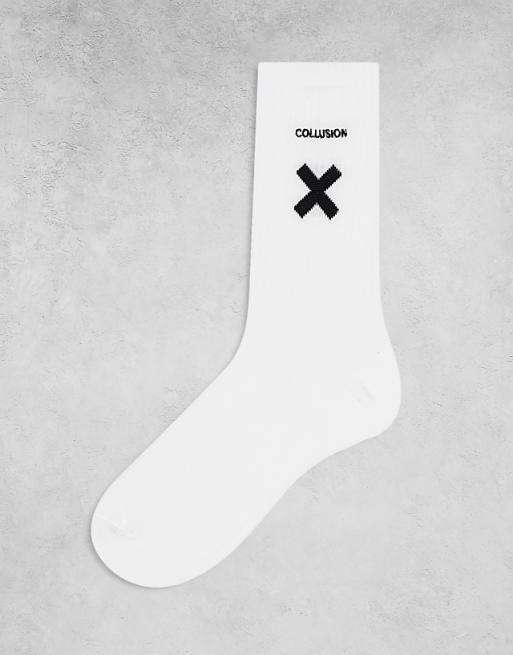 Men COLLUSION logo sock in white