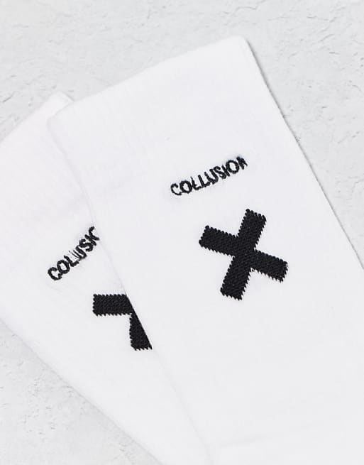 Men COLLUSION logo sock in white