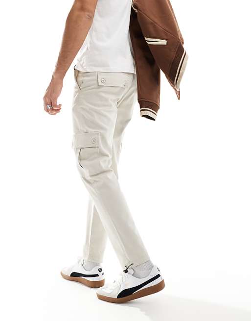 Asos Design Tapered Chino Pants In Stone