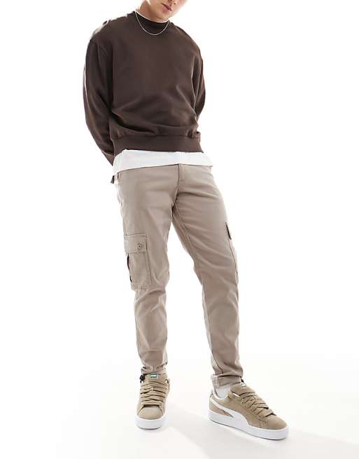 Asos Design Tapered Chino Pants In Beige