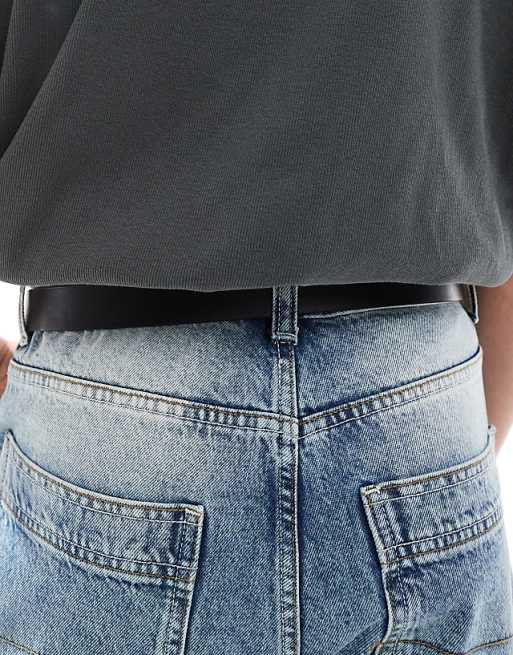 Asos Design Belt In Faux Leather With Silver Western Buckle In Black