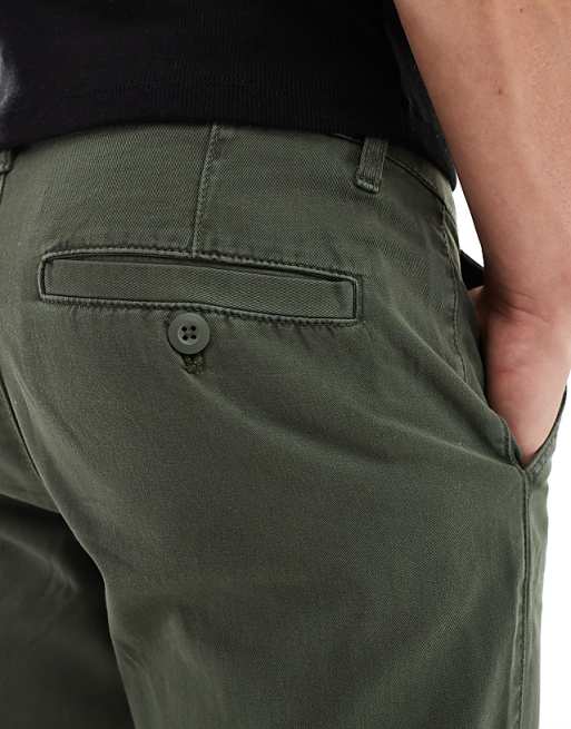 Asos Design Classic Rigid Washed Chino In Khaki