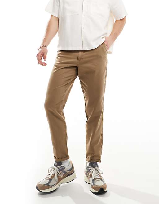 Asos Design Classic Rigid Washed Chino Pants In Brown