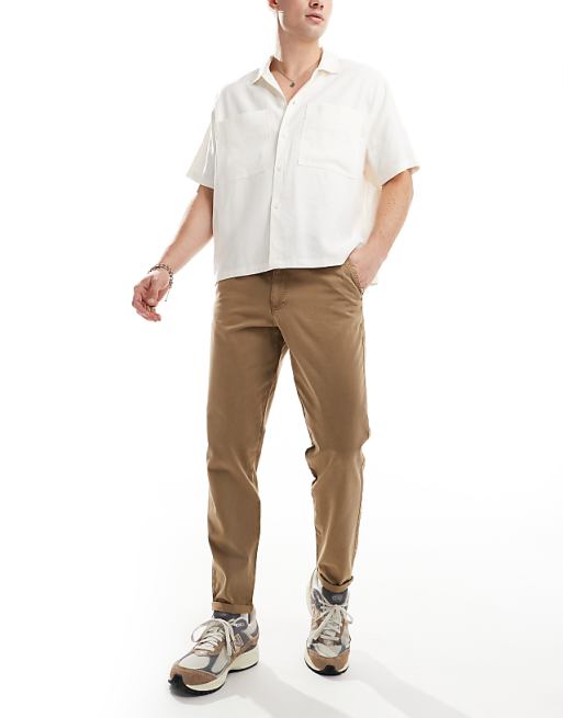 Asos Design Classic Rigid Washed Chino Pants In Brown