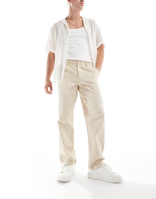 Asos Design Baggy Chino Pants In Washed Ecru