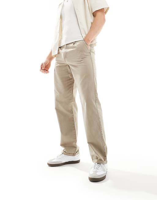 Asos Design Baggy Chino Pants In Washed Beige