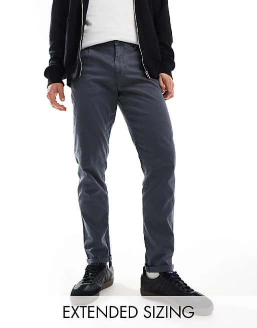 Asos Design Tapered Washed Chinos In Navy