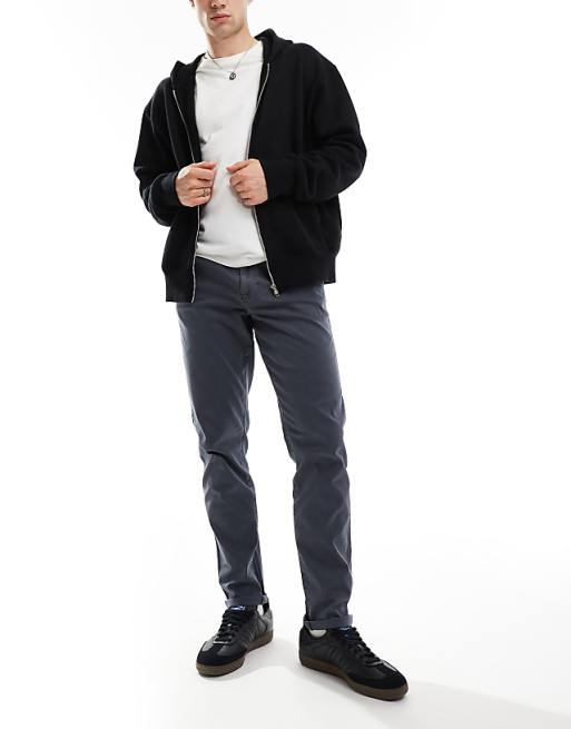 Asos Design Tapered Washed Chinos In Navy