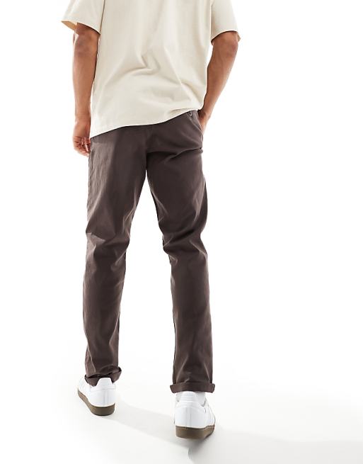 Asos Design Tapered Washed Chinos In Brown