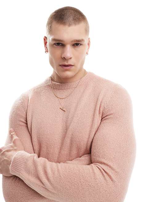 Asos Design Ligthweight Brushed Knitted Sweater In Pink
