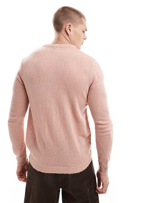 Asos Design Ligthweight Brushed Knitted Sweater In Pink
