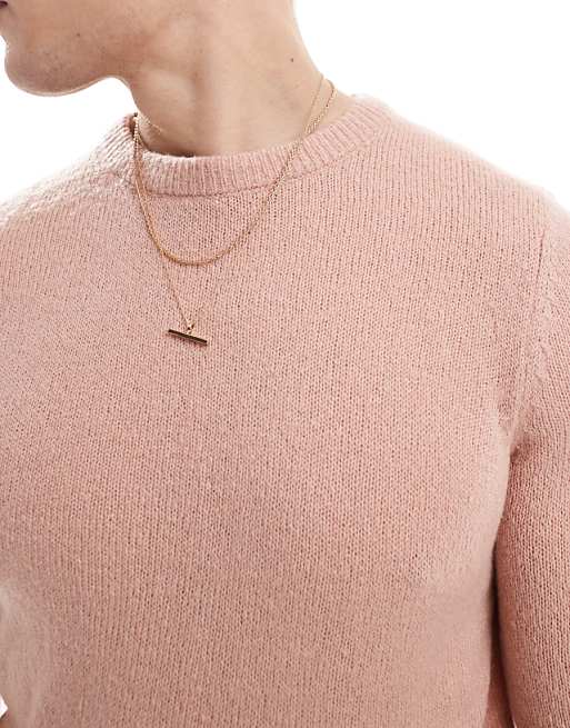 Asos Design Ligthweight Brushed Knitted Sweater In Pink