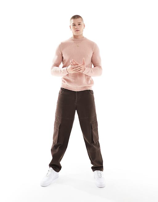 Asos Design Ligthweight Brushed Knitted Sweater In Pink