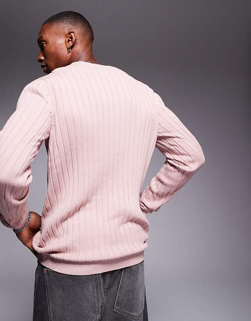 Asos Design Essential Muscle Fit Knitted Rib Sweater In Pink