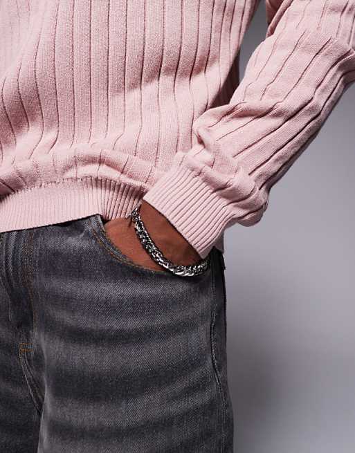 Asos Design Essential Muscle Fit Knitted Rib Sweater In Pink