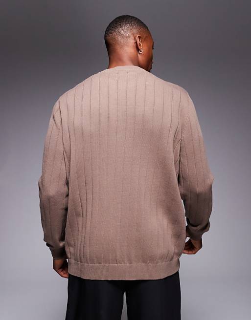 Asos Design Relaxed Knitted Wide Rib Sweater In Brown