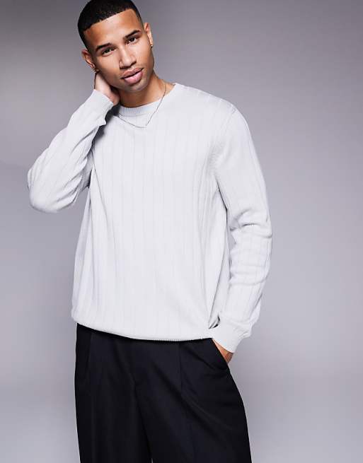 Asos Design Relaxed Knit Wide Ribbed Sweater In Icy Gray