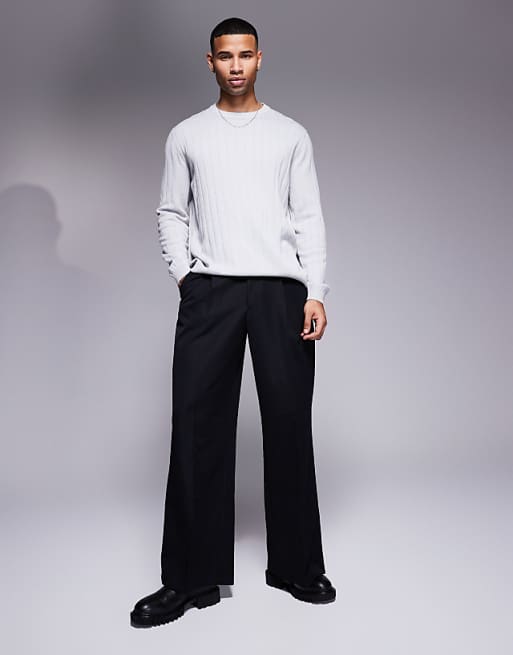 Asos Design Relaxed Knit Wide Ribbed Sweater In Icy Gray